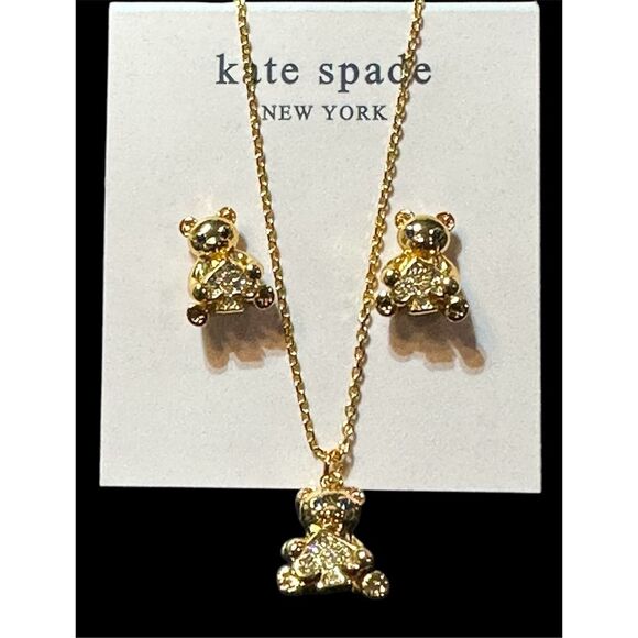 Kate Spade NWT necklace and earrings set - gold teddy bear - Picture 1 of 15